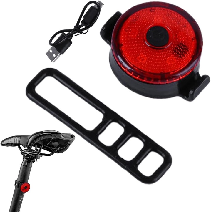 Lumina spate bicicleta USB reincarcabila, 3 moduri, rezistenta la apa, dimensiuni universale