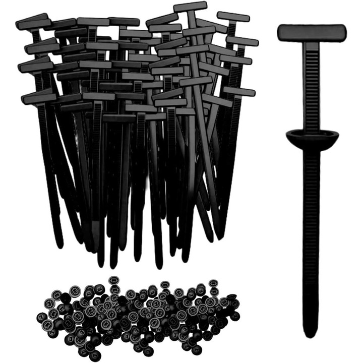 Set 50 cleme universale din nylon pentru cabluri, rezistente UV, multifunctionale, negru