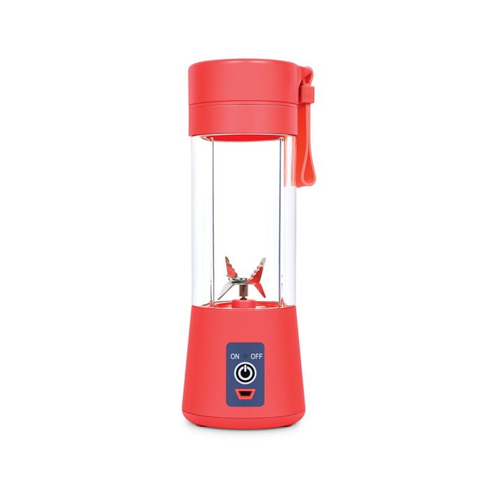 Blender portabil, 380ml, rosu, 6 lame inox, reincarcabil USB