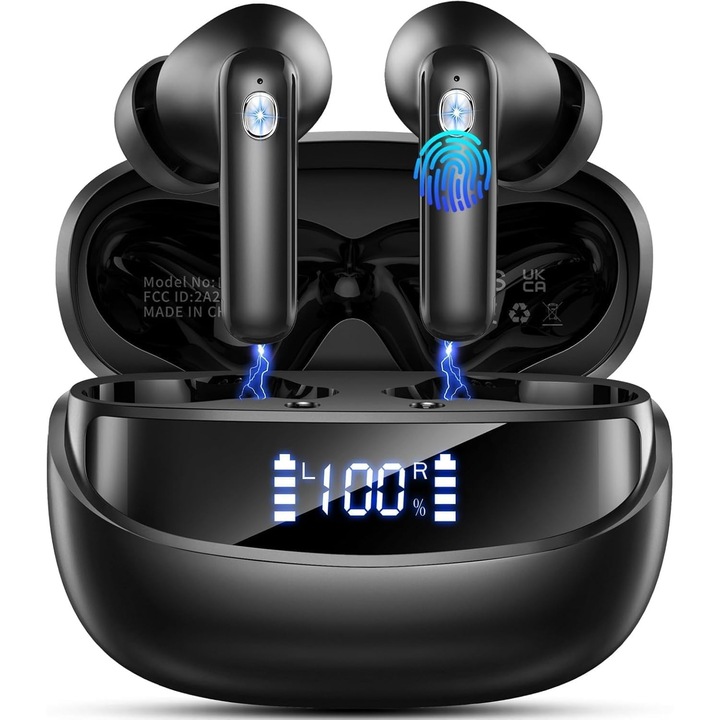 Vezeték nélküli in-ear Bluetooth 5.4 fülhallgató, Hi-Fi hangzás, mély basszus, vízálló, 50 óra üzemidő, fekete