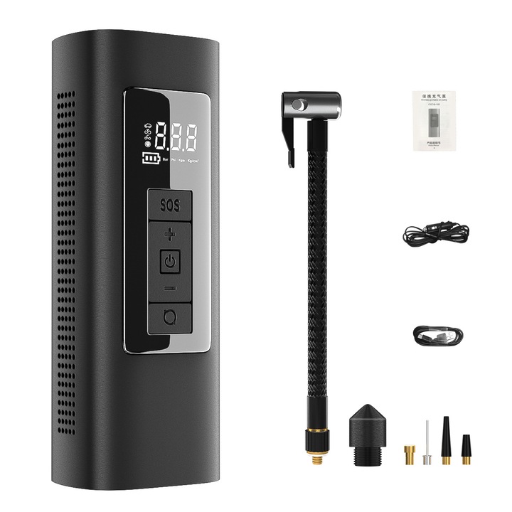 Compresor aer portabil, 6000mAh, 150psi, LED SOS, negru