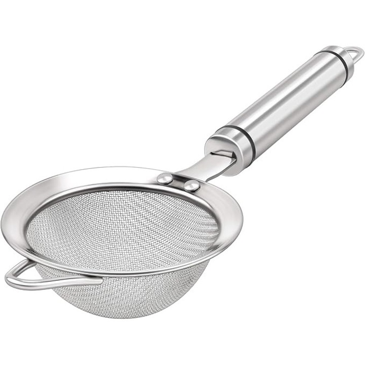 Strecuratoare fina din otel inoxidabil 3.35 inch cu maner lung, argintiu, 8.5x28cm