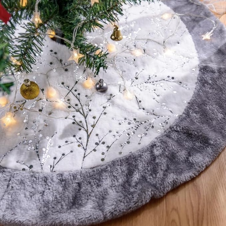 Fusta brad Craciun, blana artificiala, 90cm, moale, calduroasa, gri