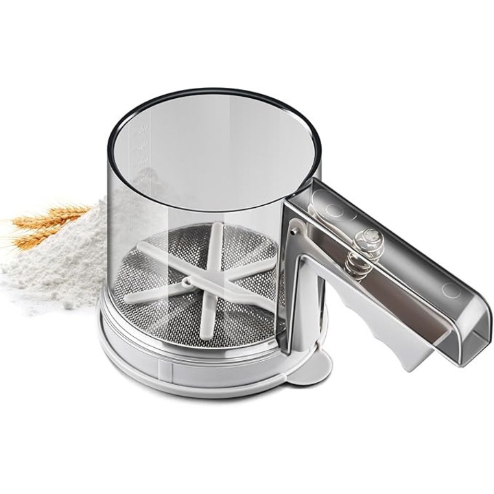 Sitrus pentru zahar pudra si faina, dublu filtru inox, 3 cani, transparent