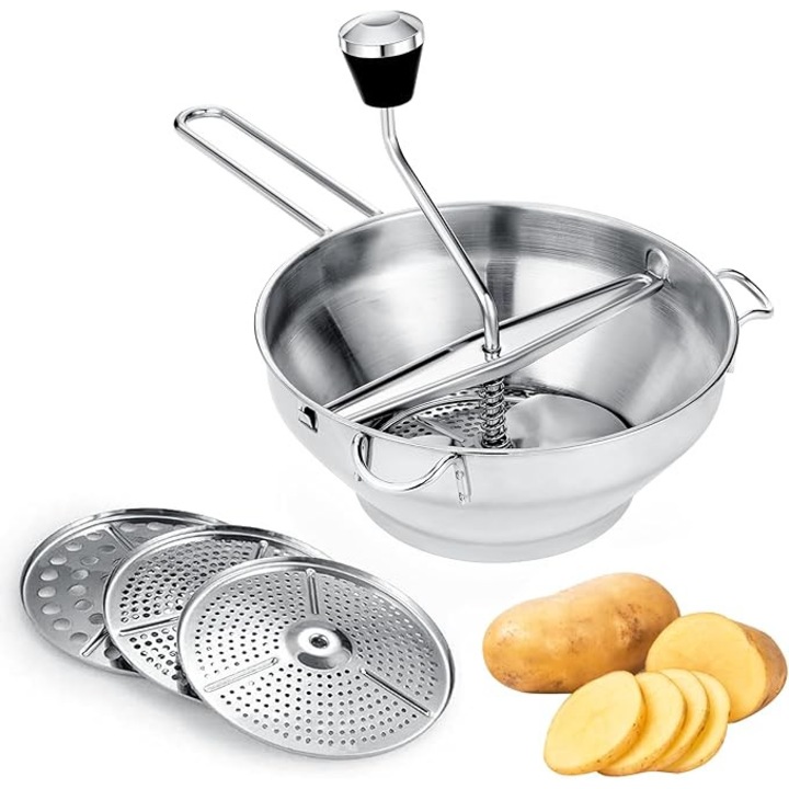 Presa pentru cartofi inox, 3 site, 20x9x7.5cm, argintiu