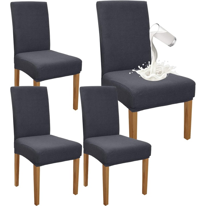 Set 4 huse scaun universale, impermeabile, gri, 46-60x38-48x4-10cm