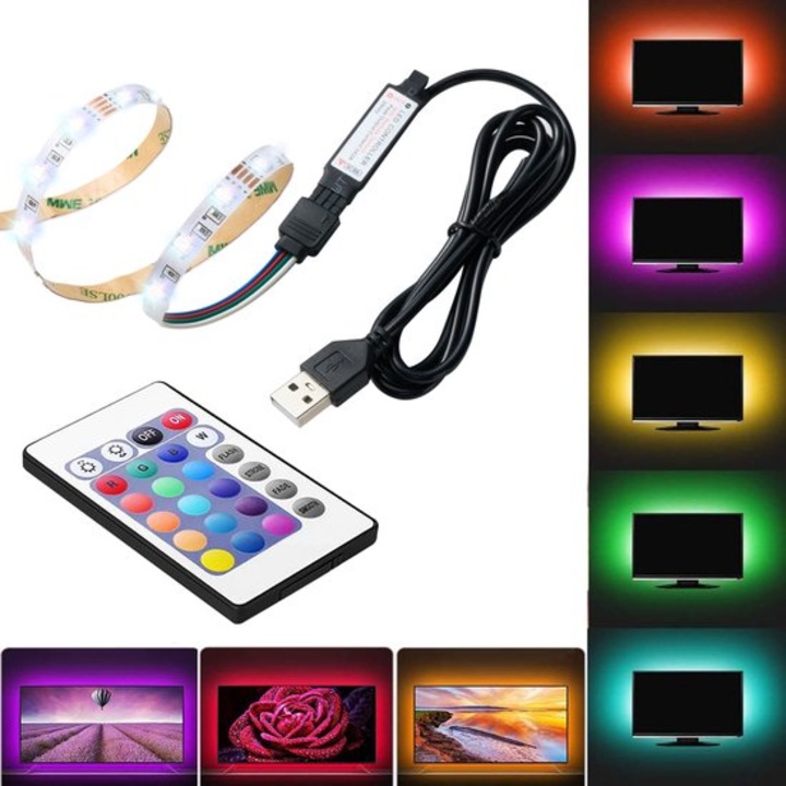 Banda LED RGB 5m távirányítóval, USB-A, vízálló