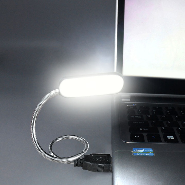Lampa LED USB pentru laptop, flexibila, 35cm, alba
