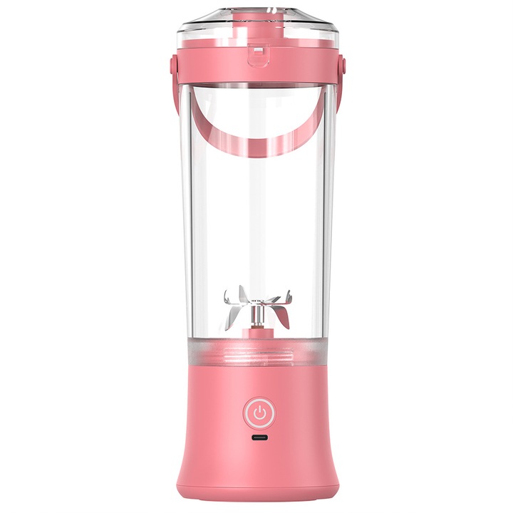 Преносим пасатор 600 ml, USB презареждаем, розов, 31.7x9.9x9.9 cm