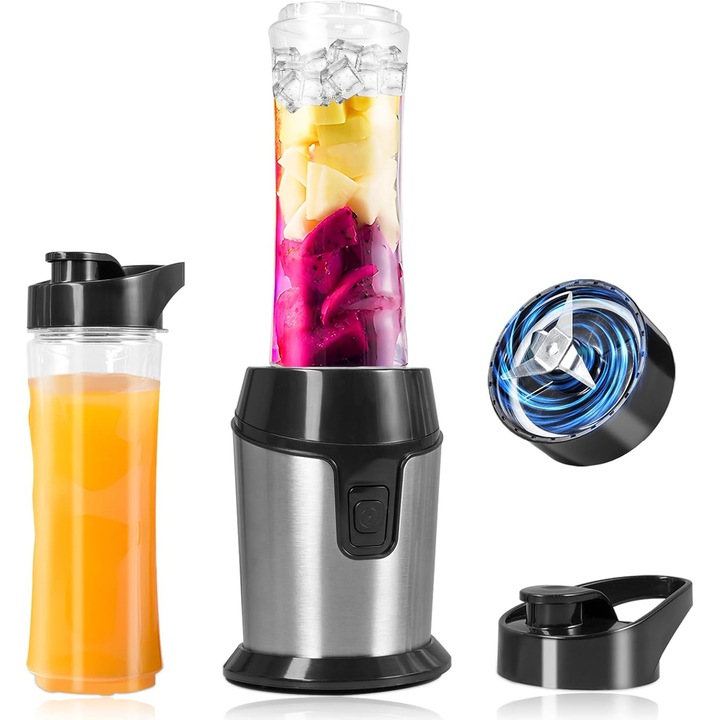 Пасатор портативен, 2 бутилки 600мл, 300W, инокс, компактен