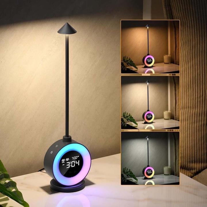 Veioza LED ZYBLSSBB touch ceas RGB zgomot alb