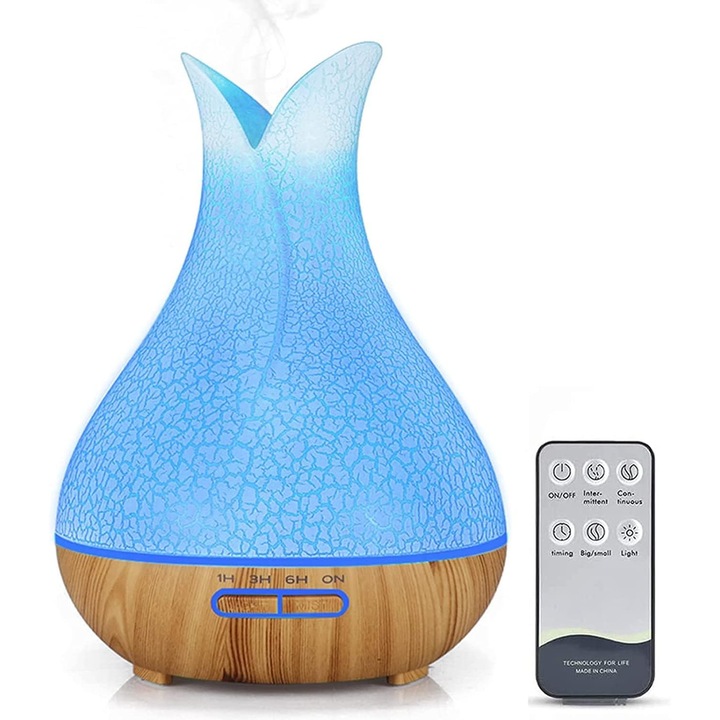 Difuzor ulei esential 400ml, ultrasunete, 7 culori LED, 500ml, automat oprire