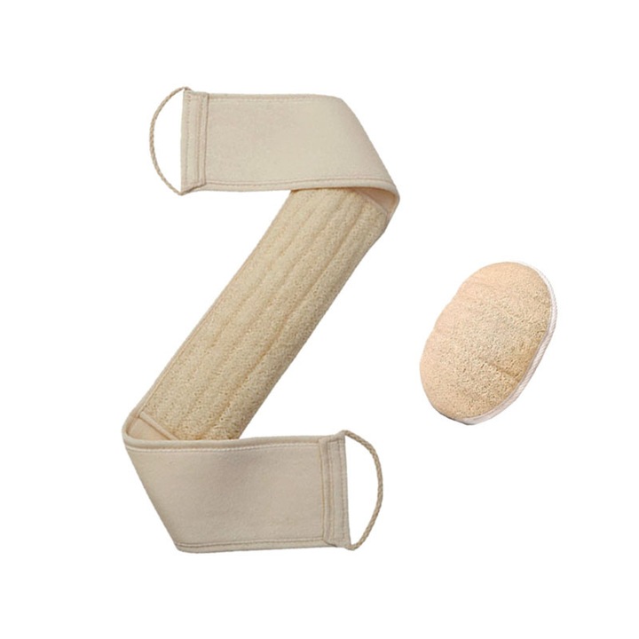 Set bureti de baie loofah natural, exfoliant, 2 piese, bej