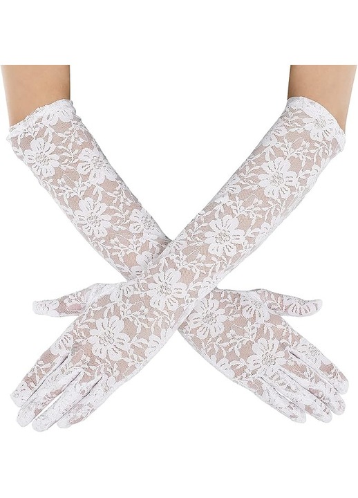 Manusi lungi din dantela - Manusi de lucru - Dantela de nunta - Accesorii vintage pentru femei - Alb