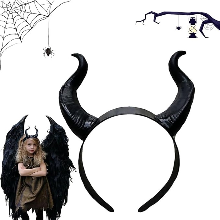 Accesoriu par corn negru 20cm ajustabil pentru petrecere carnaval Halloween
