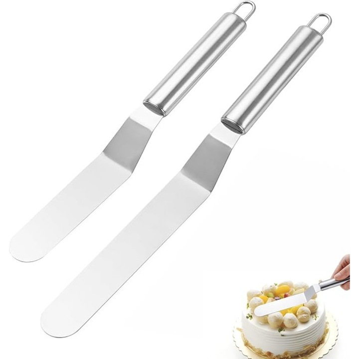 Set 2 cutite pentru tort inox 15x20cm spatula unghiulara