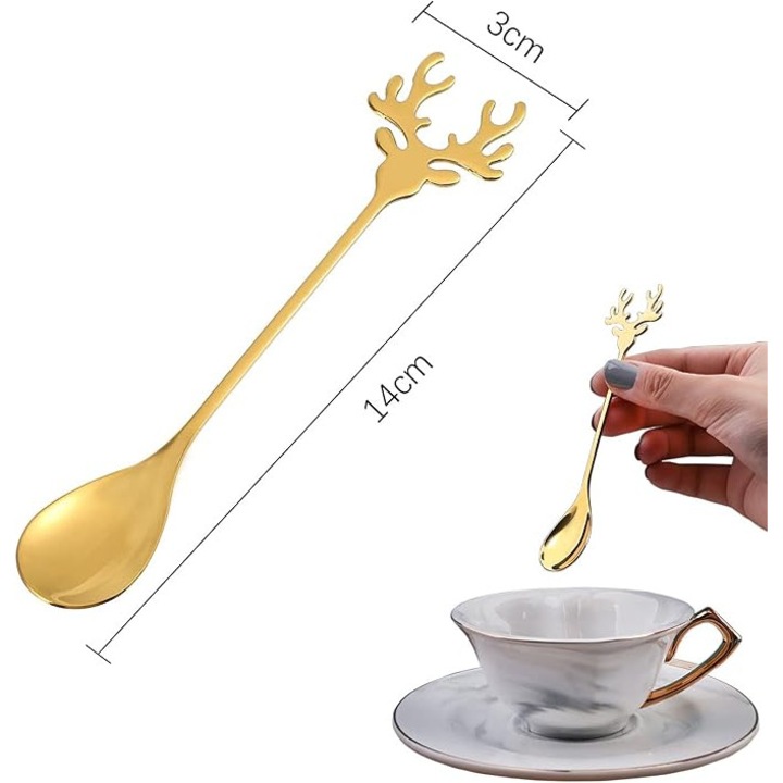Lingurita cafea, inox, model elan, aurie, 12cm