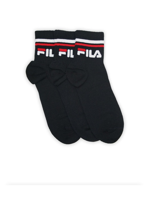 Fila unisex pamut zokni - rövid állású zokni - bordázott szár - 3 pár - fekete - 43-46