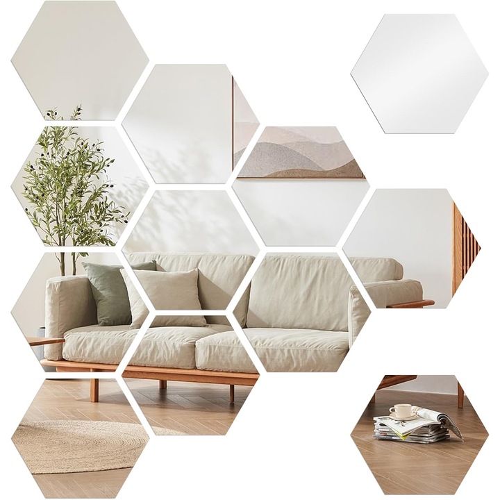 Set 12 stickere decorative ZYBLSSBB hexagonale 3D albastru 18x15.6x9cm