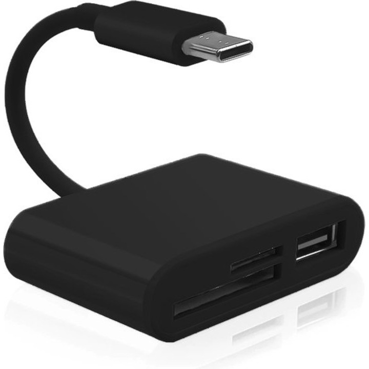 Четец за карти USB-C 3 в 1, черен, SD microSD USB 3.0 компактен
