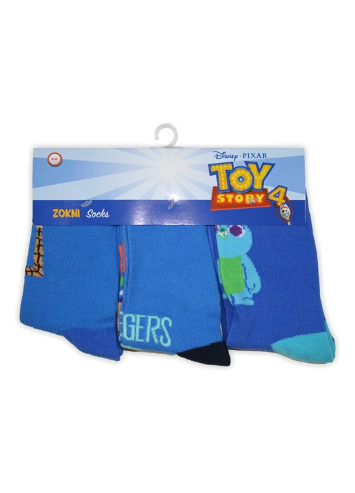 Детски памучни чорапи до глезена - 3 чифта - Toy Story - сини - 23-26