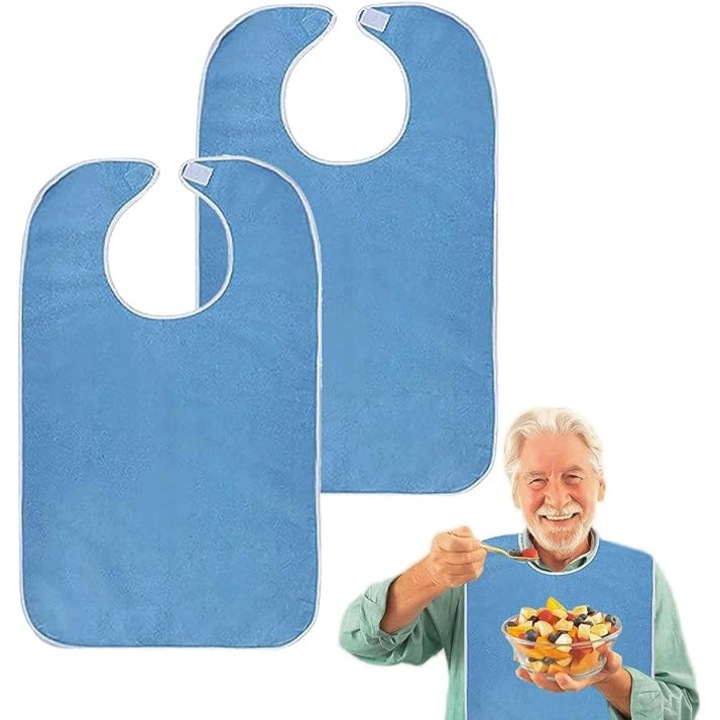 Set 2 bavete adulti, 75x45cm, albastru, reutilizabile, lavabile, material prosop