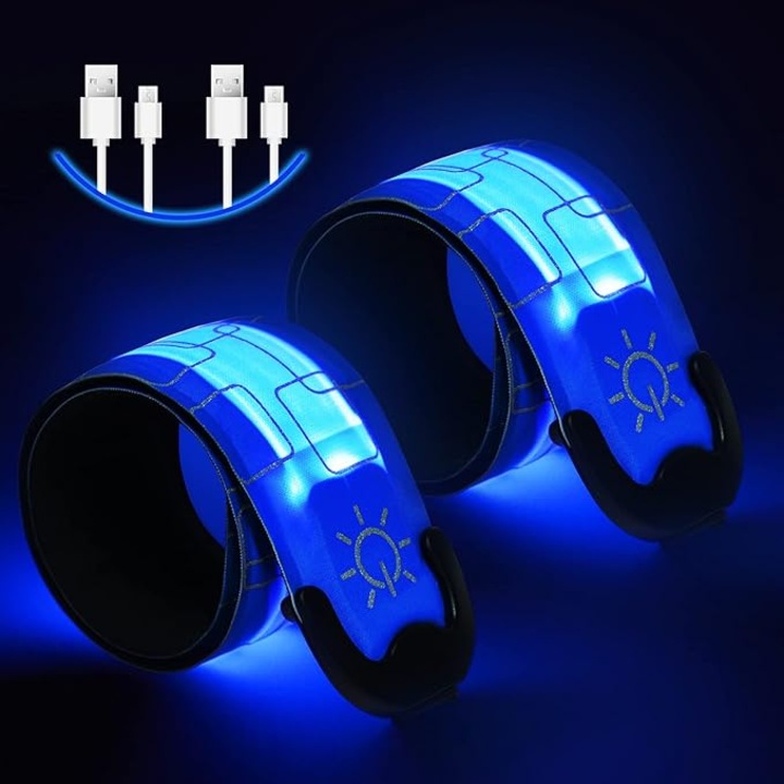 2 db LED karkötő szett, állítható, USB-ről tölthető, kék, 35x3.6cm