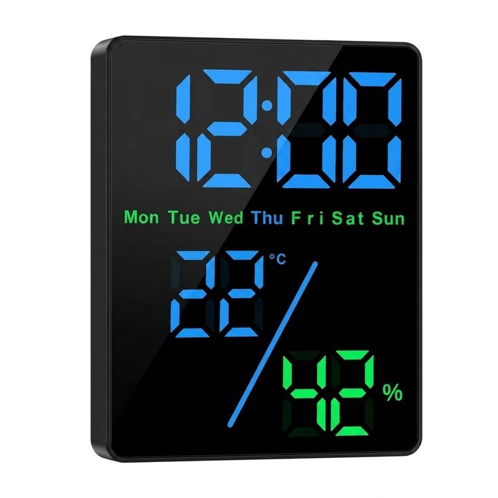 Digitális Tükör Óra EK-3832L, Innovatív design, 12/24 formátum, Két lehetséges ébresztés, "Snooze" funkció, Hőmérő páratartalom mérővel, Naptár, "Energiatakarékos" mód