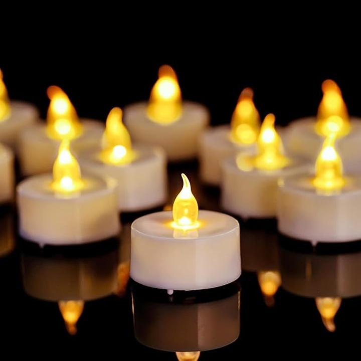 12 db lángmentes LED gyertya szett, meleg sárga, 3.4x3.6cm, hosszú élettartamú, biztonságos gyerekeknek és időseknek