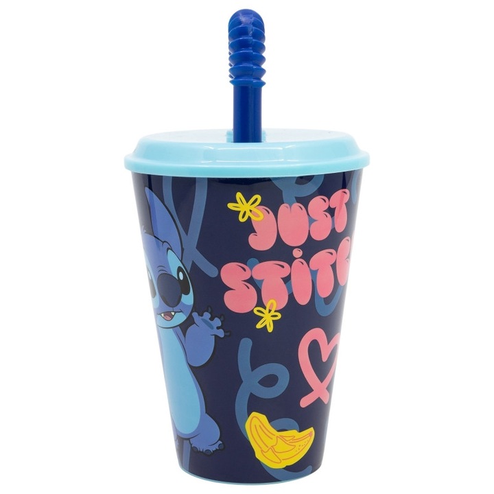 Stitch műanyag szívószálas pohár - 430 ml