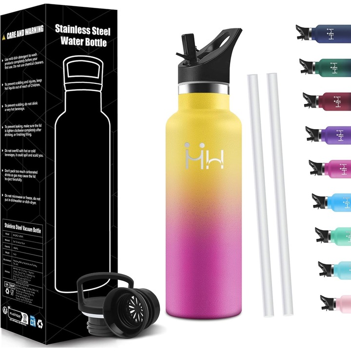 Sticla Apa Inox HoneyHolly 500ml, Termos Copii, Fara BPA, Anti-Scurgere