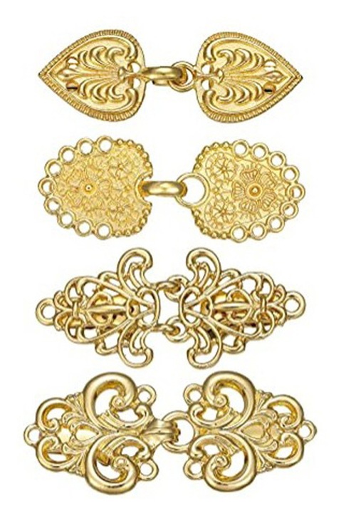 Set 4 clips decorative pentru esarfa, stil retro, culoare aurie, dimensiuni variate