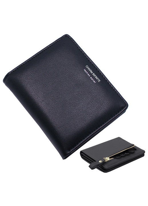 Portofel dama mic albastru piele PU 11x9x2.5cm cu fermoar si multiple compartimente