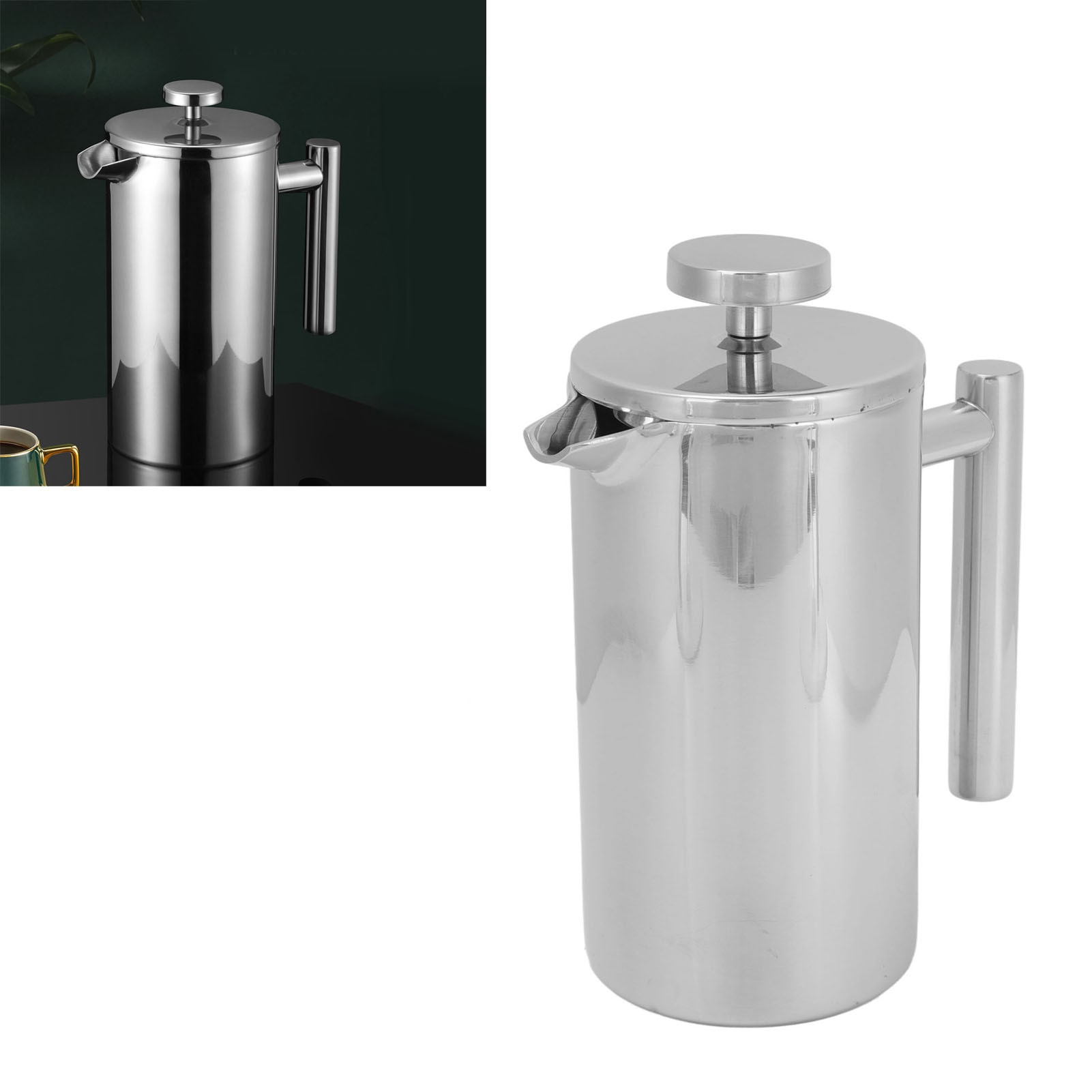 Cafetiera French Press, 350ml, otel inoxidabil, izolatie dubla, argintiu
