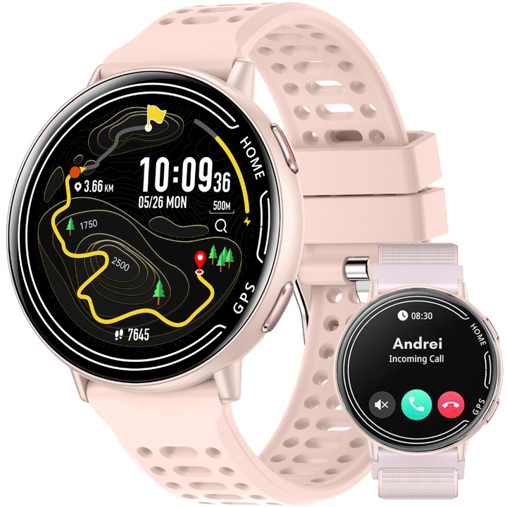 Női okosóra, EvoWatch® NORD, okos, fitnesz, sport, magyar menü, Bluetooth hívás funkció, HD mikrofon, értesítések, 1.39" képernyő, HD mikrofon, pulzus, vérnyomás, oxigén és alvás monitorozás, 2 szíj mellékelve, iOS és Android kompatibilis