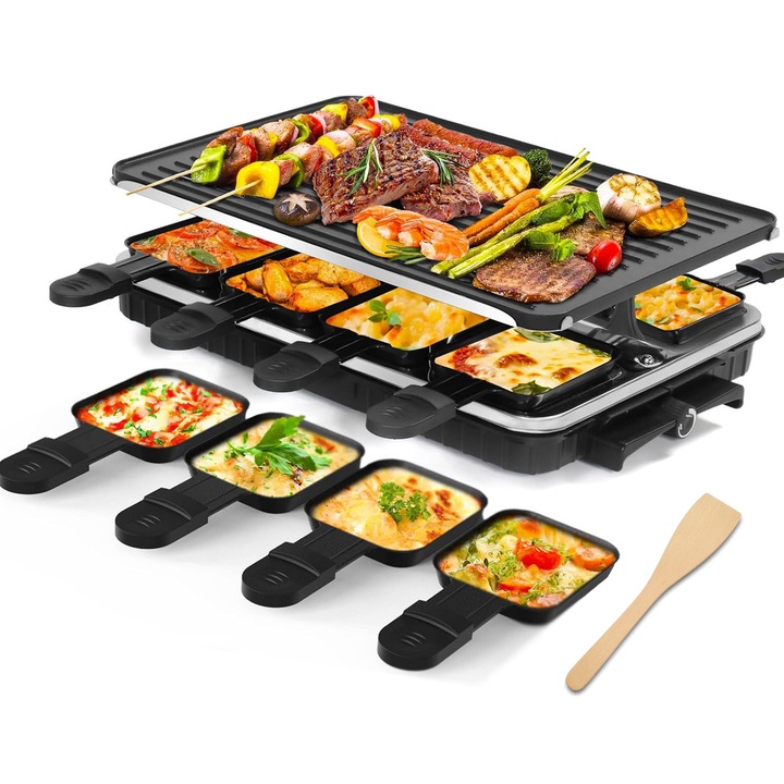 Gratar electric 2 in 1, neaderent, 8 tavi individuale, reglabil 1300W, negru