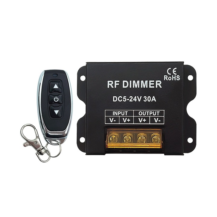 Dimmer LED cu telecomanda RF, 360W la 12V si 720W la 24V, pentru banda LED monocroma 12V/24V, reglare intensitate 5%-100%, OUYLAF