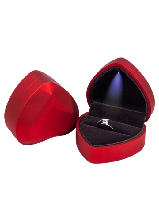 LED szív gyűrűsdoboz, elegáns, megvilágított, 7x7x5cm