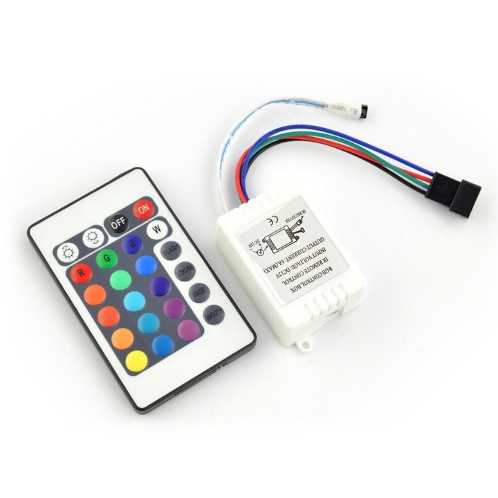 RGB LED szalag vezérlő IR távirányítóval, 24 gombos, 50x35x22mm