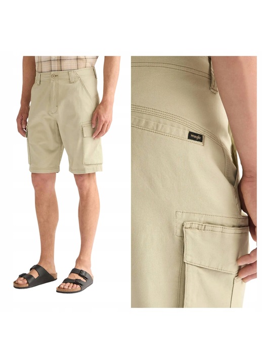 Férfi Rövidnadrág, Wrangler, PK Cargo Short, 34 USA, Bézs, Pamut, Klasszikus Hétköznapi Dizájn, Ideális Mindennapi Viseletre, Prémium Kényelmes Anyag, 5 Zseb, Egyenes Szabás
