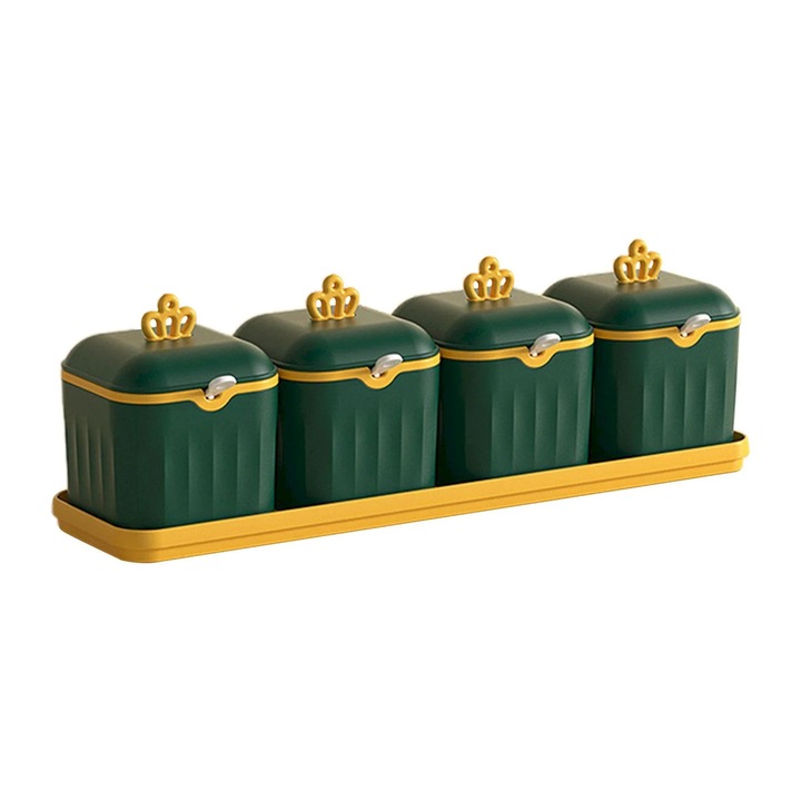 Set borcane condimente cu capac si linguri, multicolor, 30x7.5cm