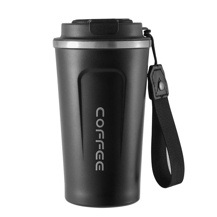 Cana termos calatorie 510ml inox izolat etans negru 6.9x16.8cm