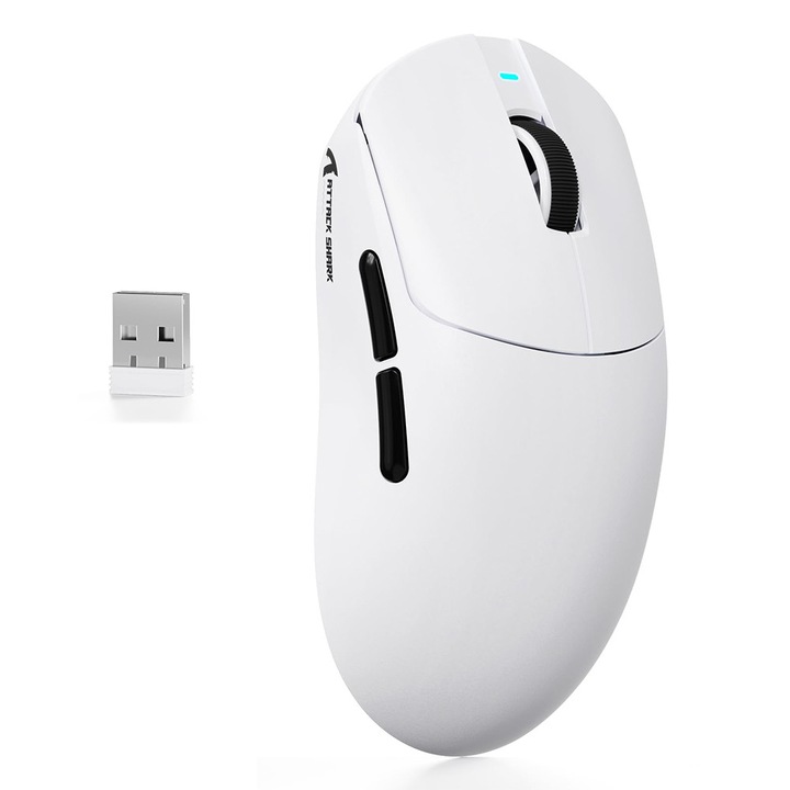 Мишка за игри безжична ATTACK SHARK X8 SE, Ултра лека 55g, Три режима (Bluetooth/2.4G/Кабел), 25000 DPI, Батерия 500mAh, 5 Програмируеми бутона, PC/Mac, бяла