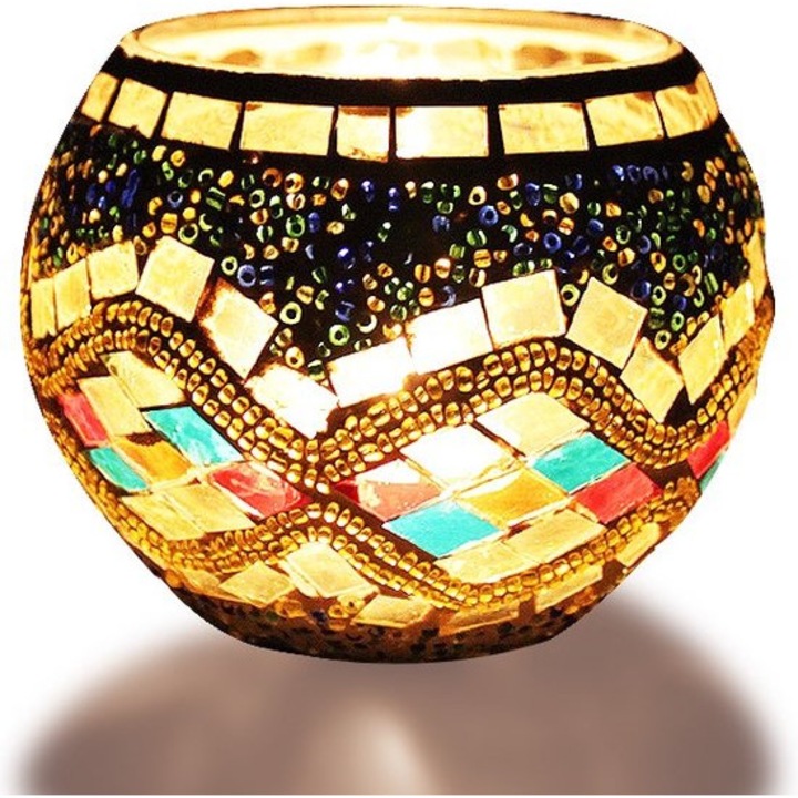 Suport lumanare tealight stil turcesc, 8x8.5cm, multicolor