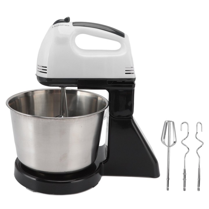 Konyhai mixer, 350W, rozsdamentes acél tál, 18x11.5x14cm, fehér