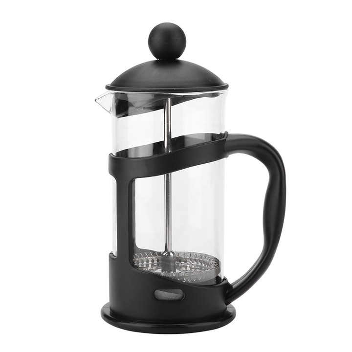 Cafetiera French Press, sticla borosilicata, otel inoxidabil, negru, 350ml/600ml/800ml