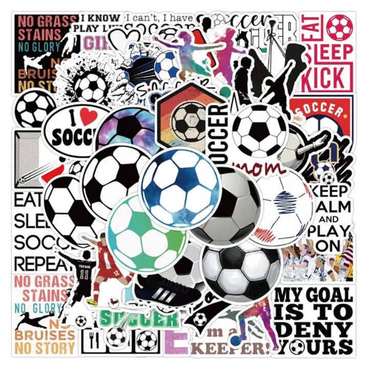 Set 50 stickere fotbal multicolor PVC 4x6x5.5cm rezistente apa