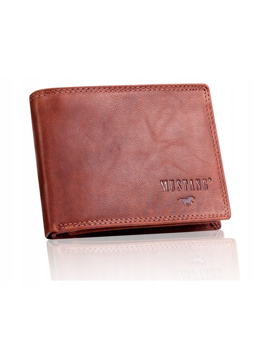 Férfi pénztárca, Mustang, Denimo Wallet, Uni, Barna, Valódi bőr, Logóval, Klasszikus hétköznapi design, Ideális mindennapi használatra, Prémium tartós anyag, Hétköznapi és elegáns stílus