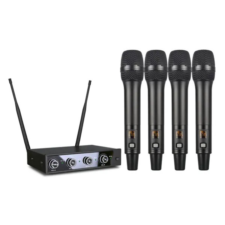 Комплект от 4 безжични микрофона, 22x14x5см, черен, ABS, с фиксиран приемник
