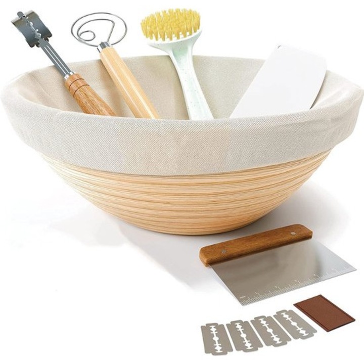 Cos pentru dospit 23cm cu accesorii pentru paine, multicolor
